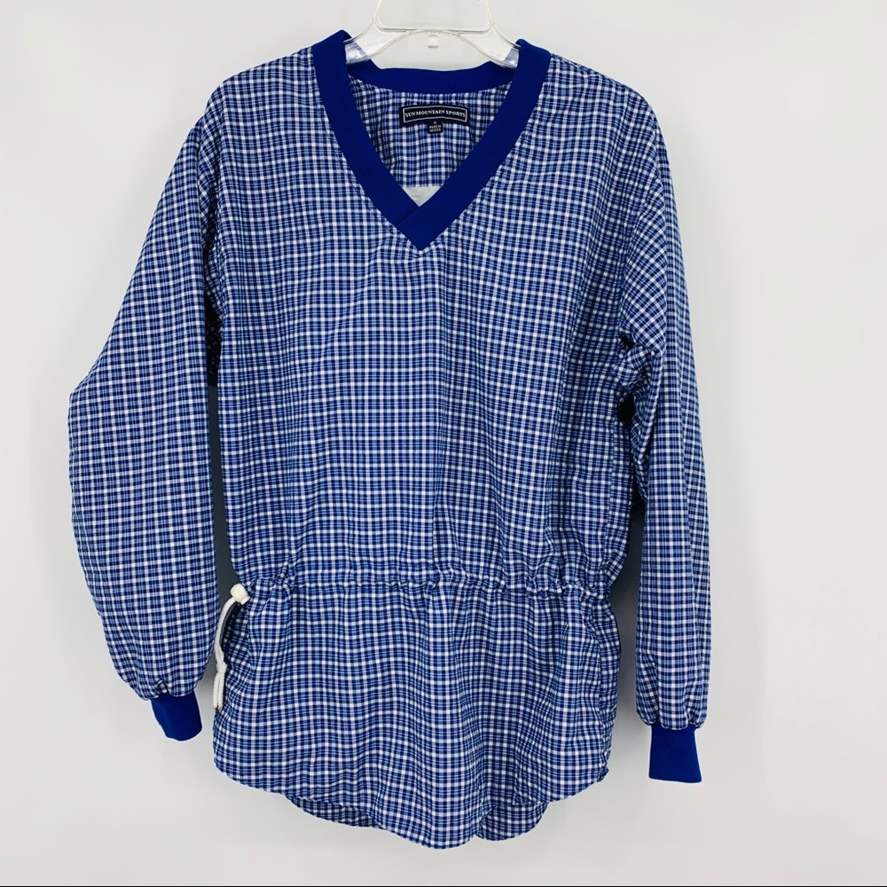 Sun Mountain Sports V-neck Plaid Lined Blue White Pullover Jacket Size S